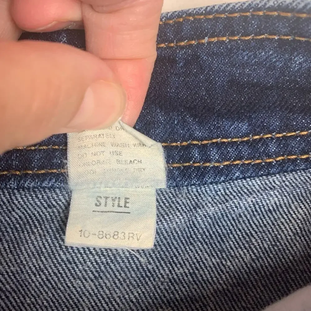 Jordache size 7 24 vintage acid wash Dark Blue Denim Skirt pencil retro 90s fold